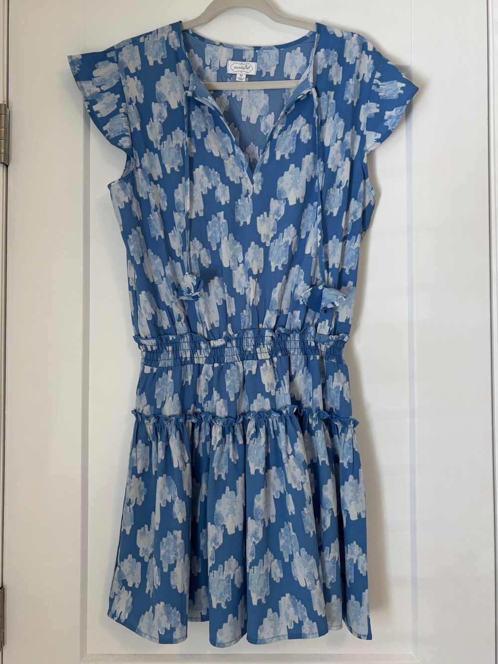 Mud Pie Blue and White Floral-Print Mini Dress